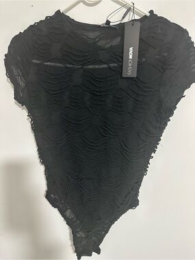 Fashion Nova Black Sheer Ruched Bodysuit